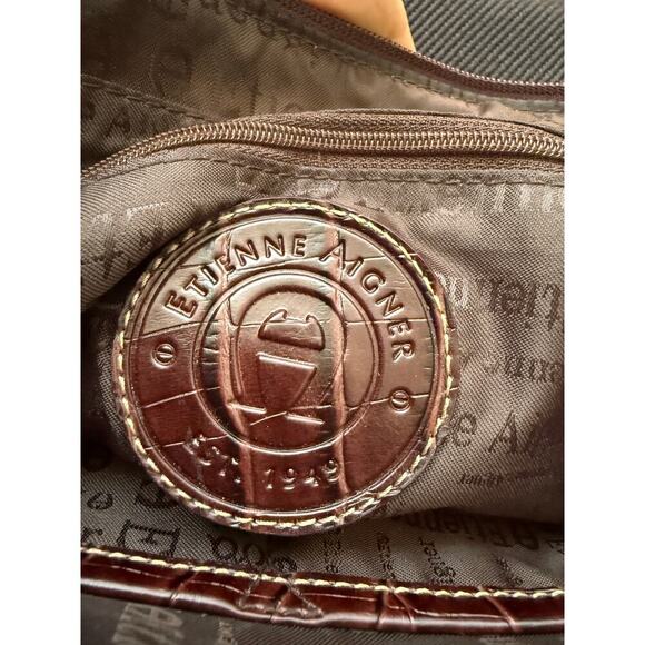 Etienne Aigner Bag Shoulder  BLACK & BROWN Leather Canvas - Picture 9 of 12